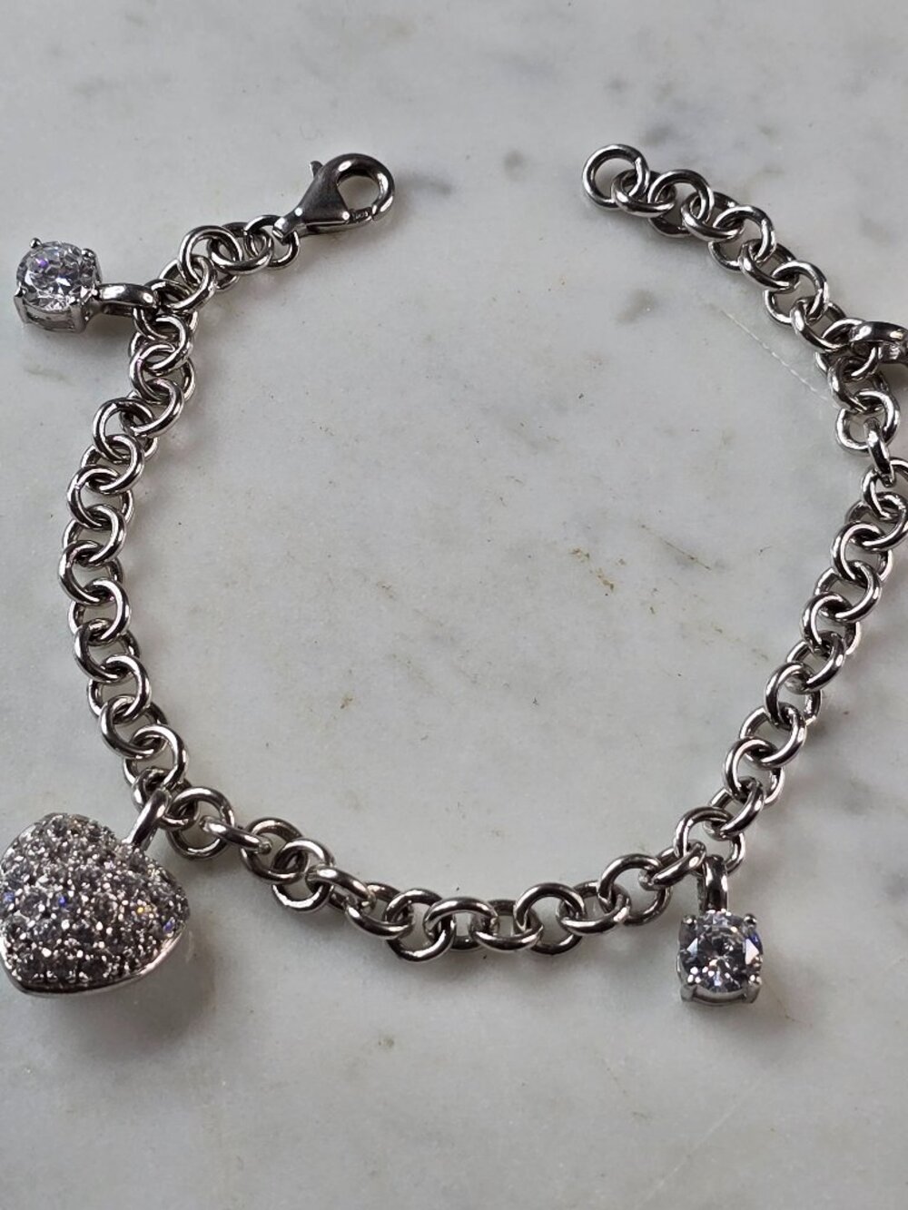 Womens Vintage Estate Sterling Silver Heart Charm Bracelet 15.5g E6654